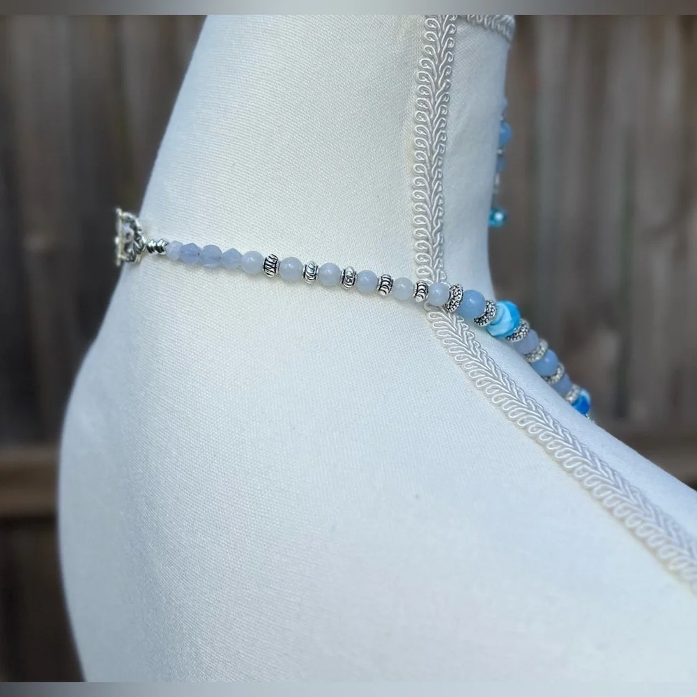 Aquamarine, Vintage Glass,‎ Vintage Māori Hook and Silver Necklace Set